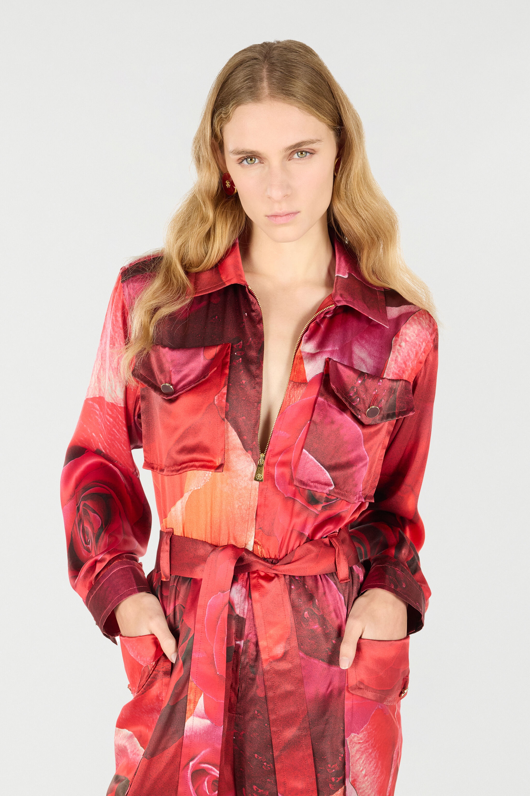 Rose-Print Shirt-Style Jumpsuit - 6