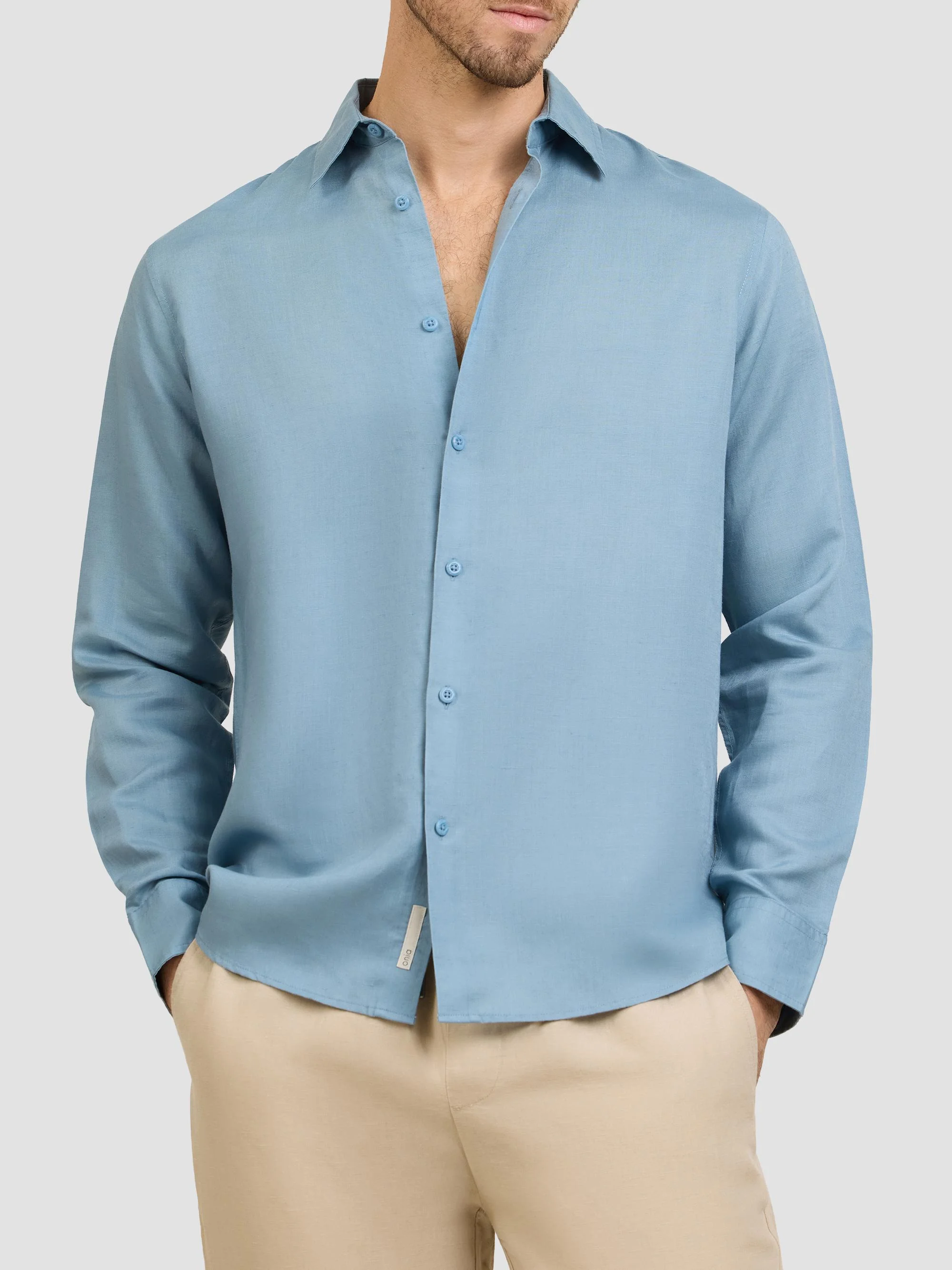 Men's Air Linen-Blend Long-Sleeve Shirt - Lagoon - 1