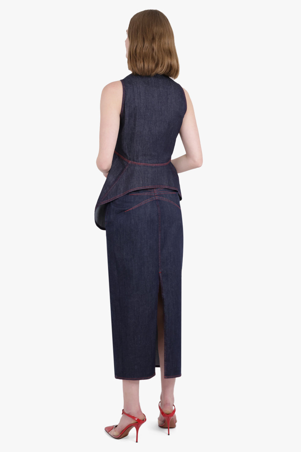 SLEEVELESS DENIM BLOUSE | DARK BLUE - 4