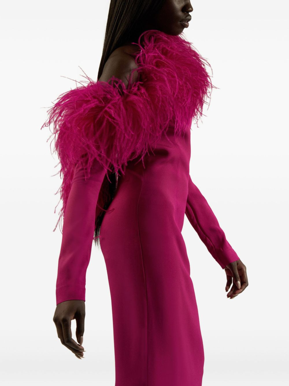 feather-trimmed one-shoulder dress - 3