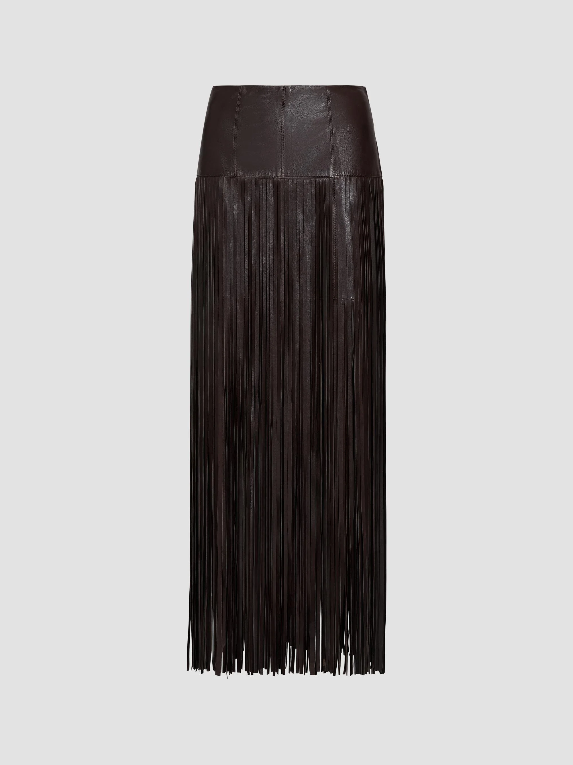 Women's Tangled Up Fringed Leather Maxi Skirt - Dark Chocolate - 1