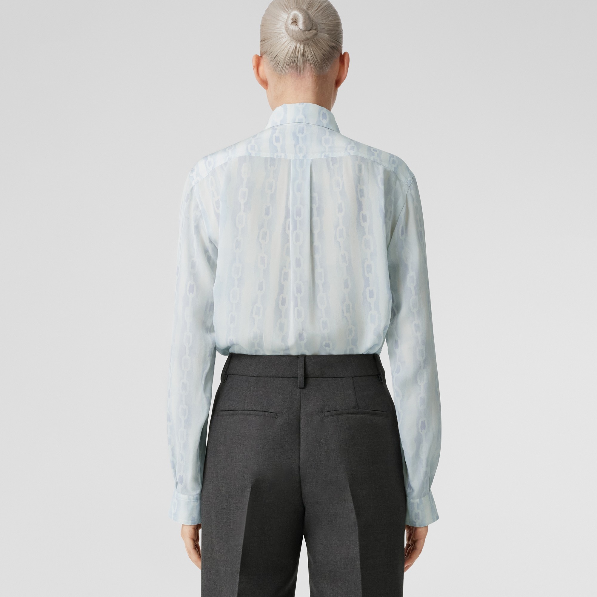 Button-down Collar Chain Print Silk Oversized Shirt - 3