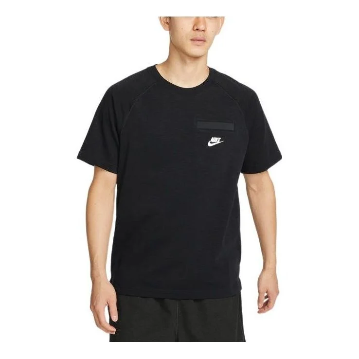 Nike Solid Color Chest Pocket Round Neck Casual Short Sleeve Black DQ2414-010 - 1
