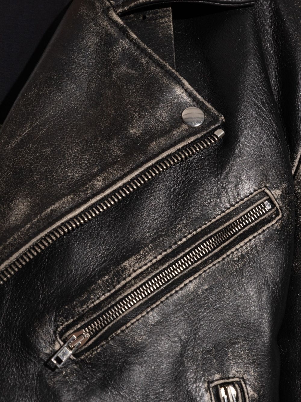 belted distressed leather jacket - 5