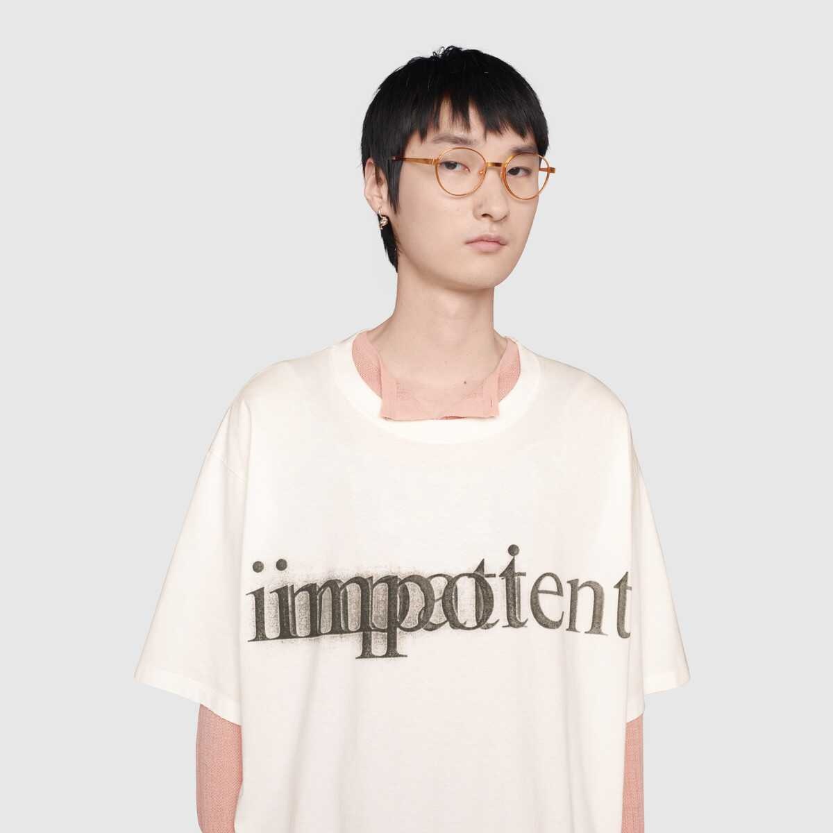 'impatient/impotent' print oversize T-shirt - 5