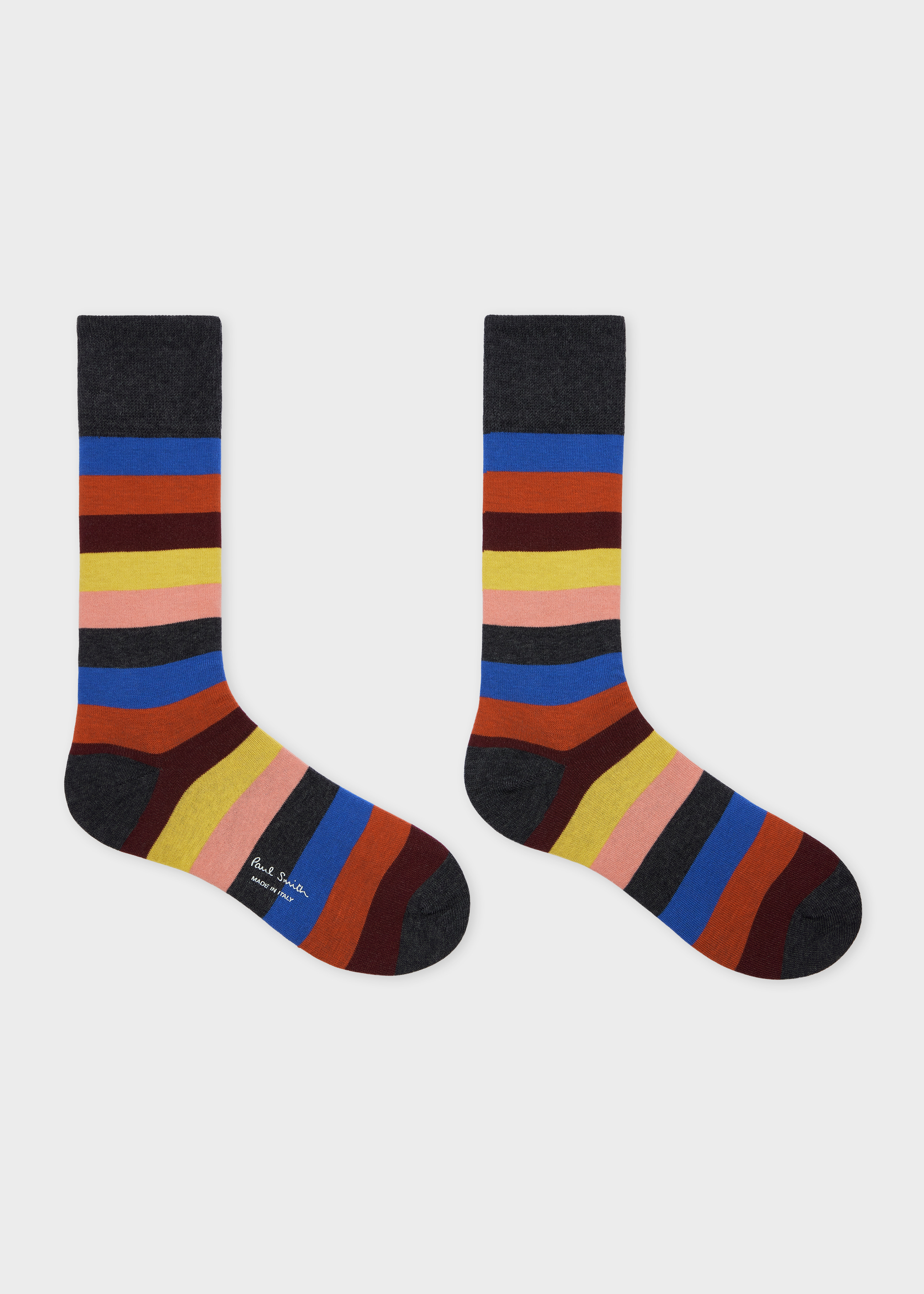 Black Cotton-Blend Multicolour Stripe Socks - 2