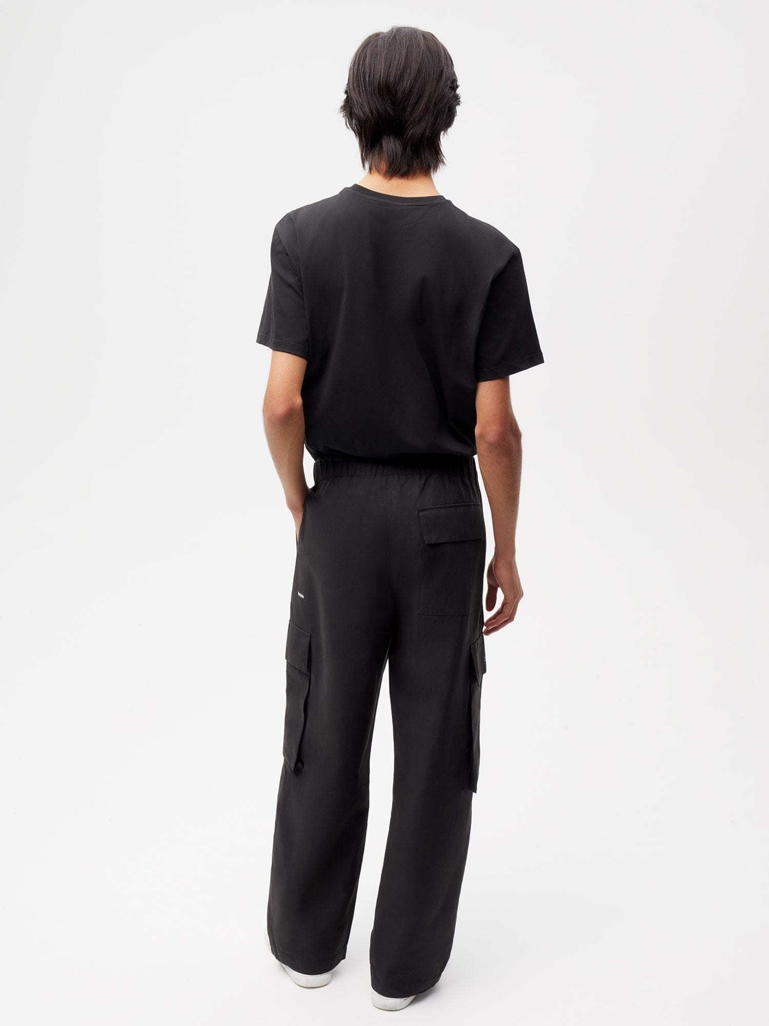 Mens Cotton Linen Cargo Pants - Black - 3