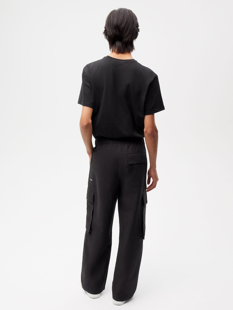 Mens Cotton Linen Cargo Pants - Black 3