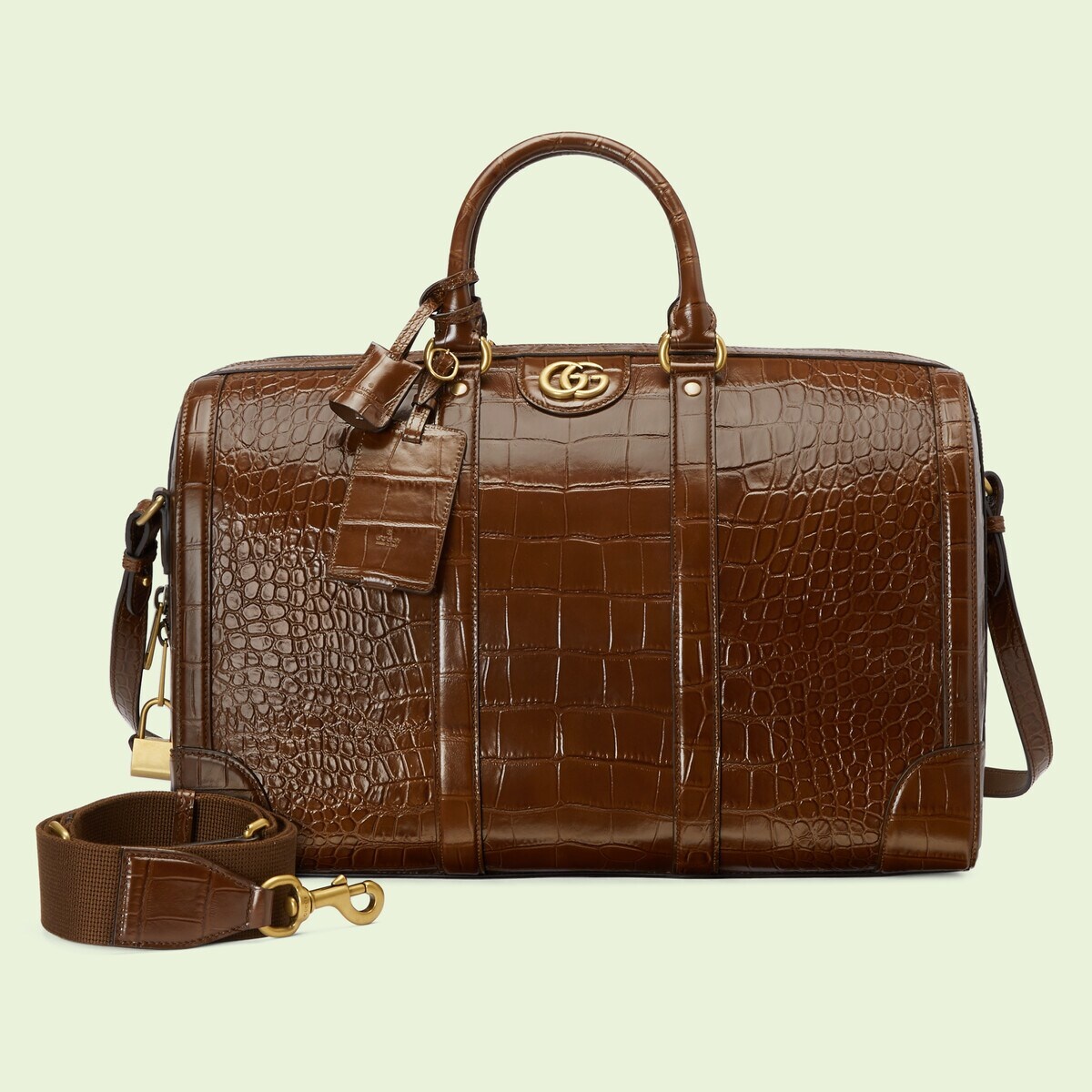 Crocodile duffle bag with Double G - 3