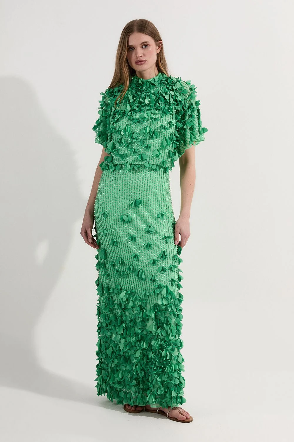 Crystal Applique Angel Sleeve Woven Maxi Dress - 1