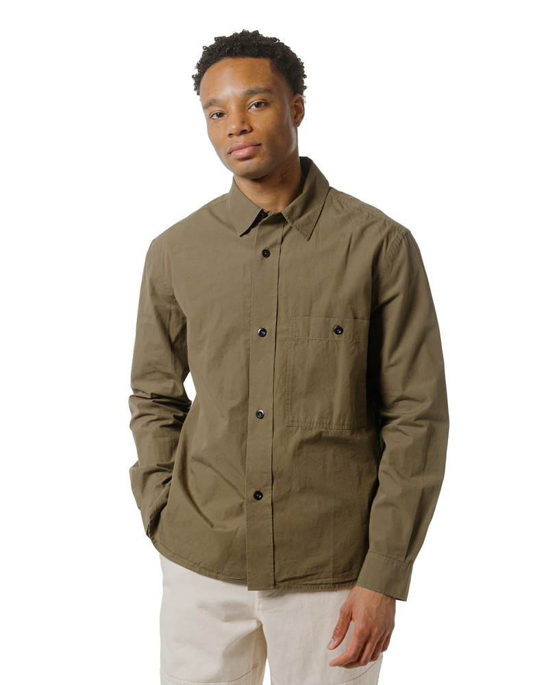 MARGARET HOWELL MHL Overall Shirt Washed Cotton Poplin Khaki Green outlook