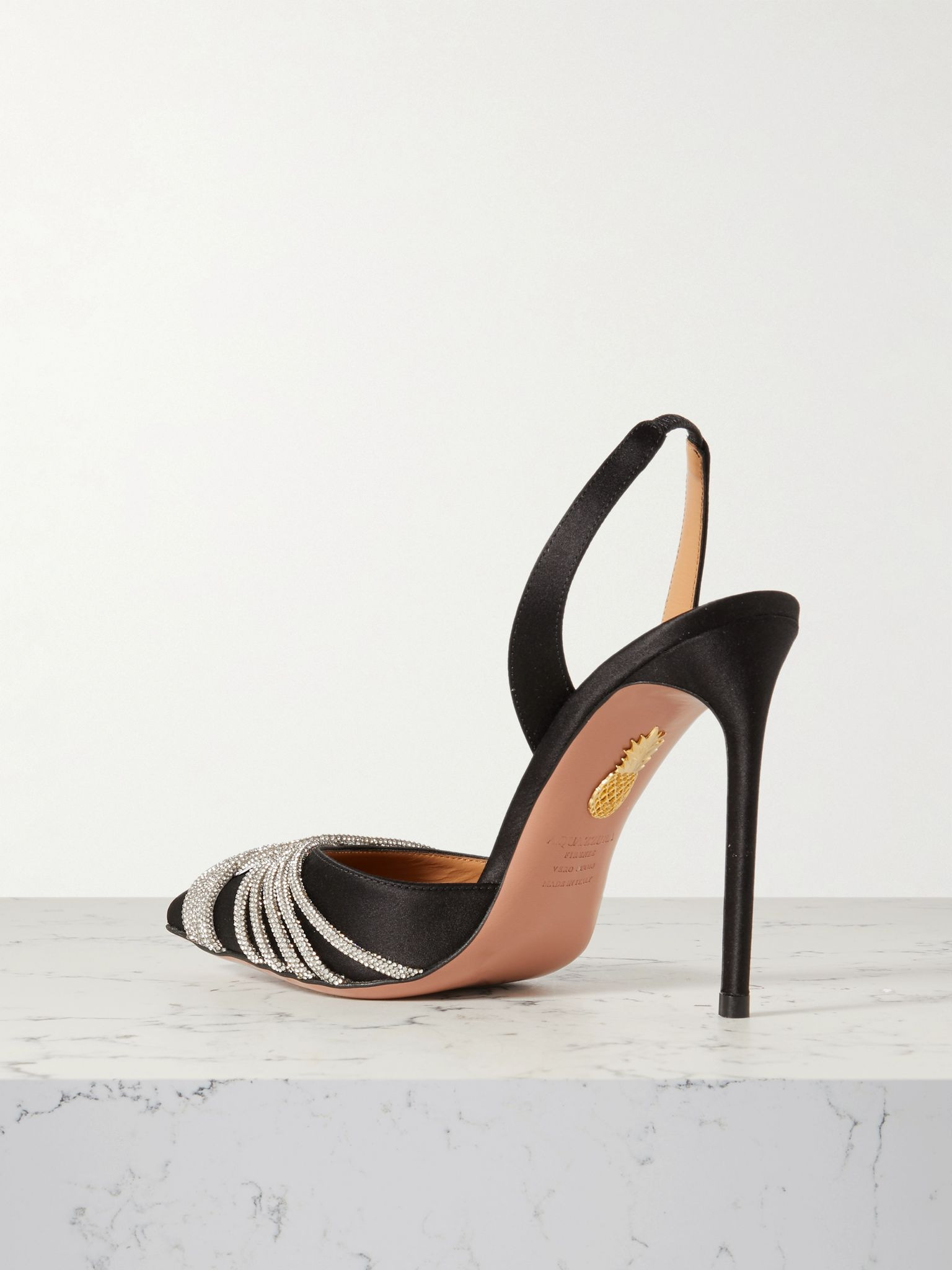 Gatsby 105 crystal-embellished satin slingback pumps Black - 3