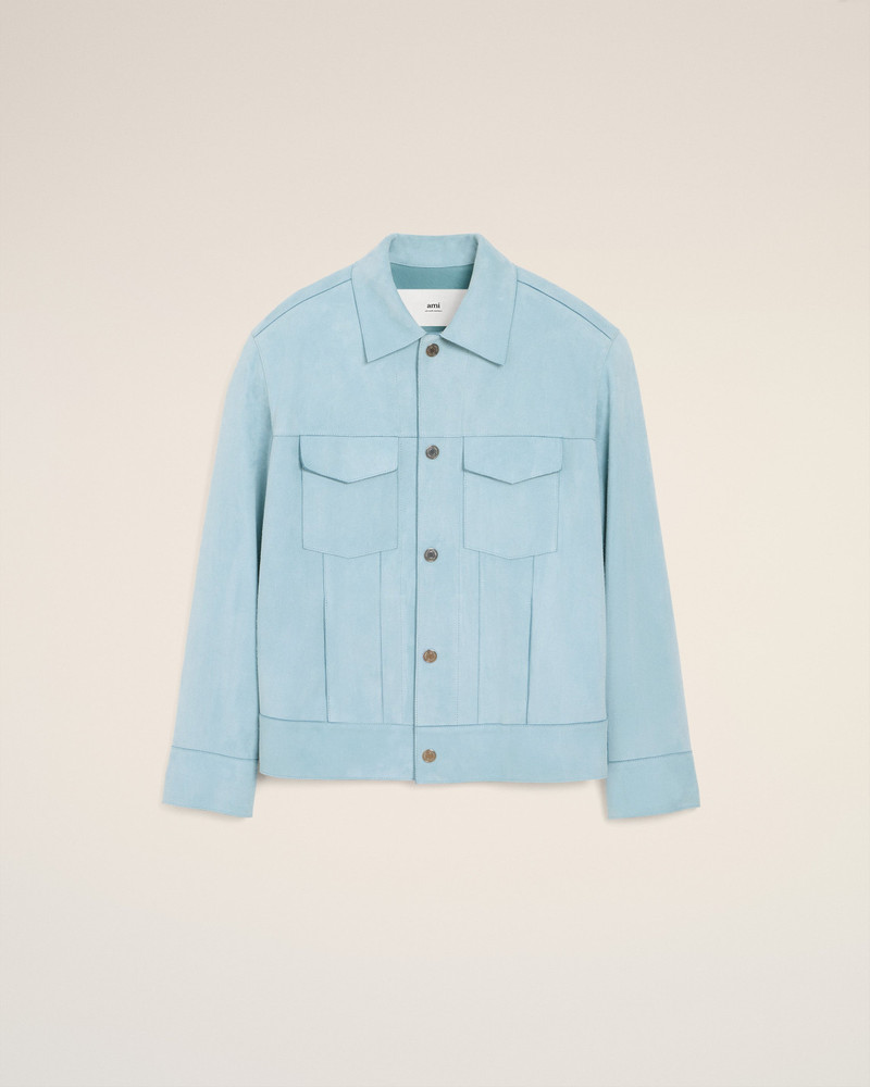 BLUE LEATHER TRUCKER JACKET 1