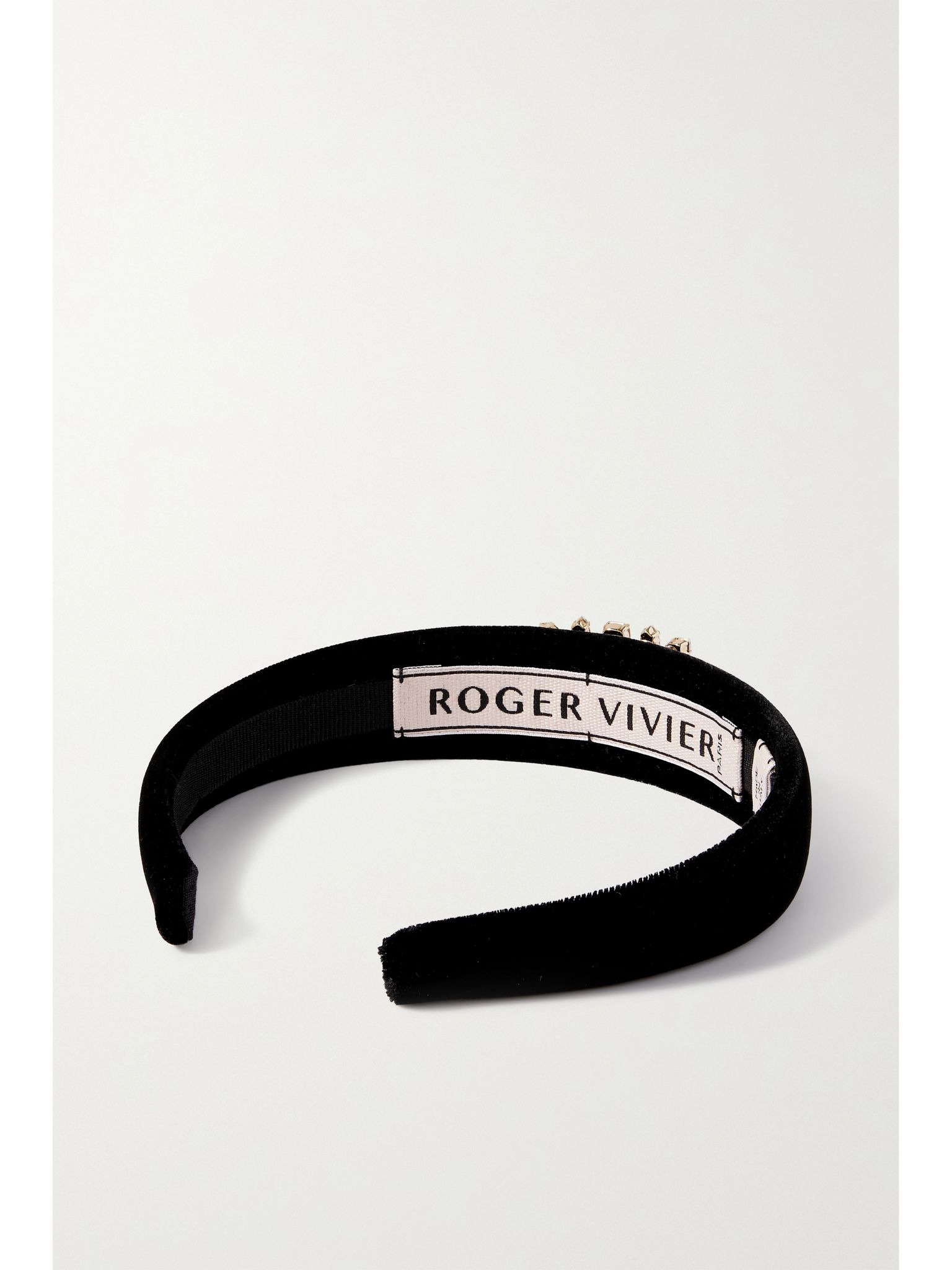 Broche crystal-embellished velvet headband Black - 3