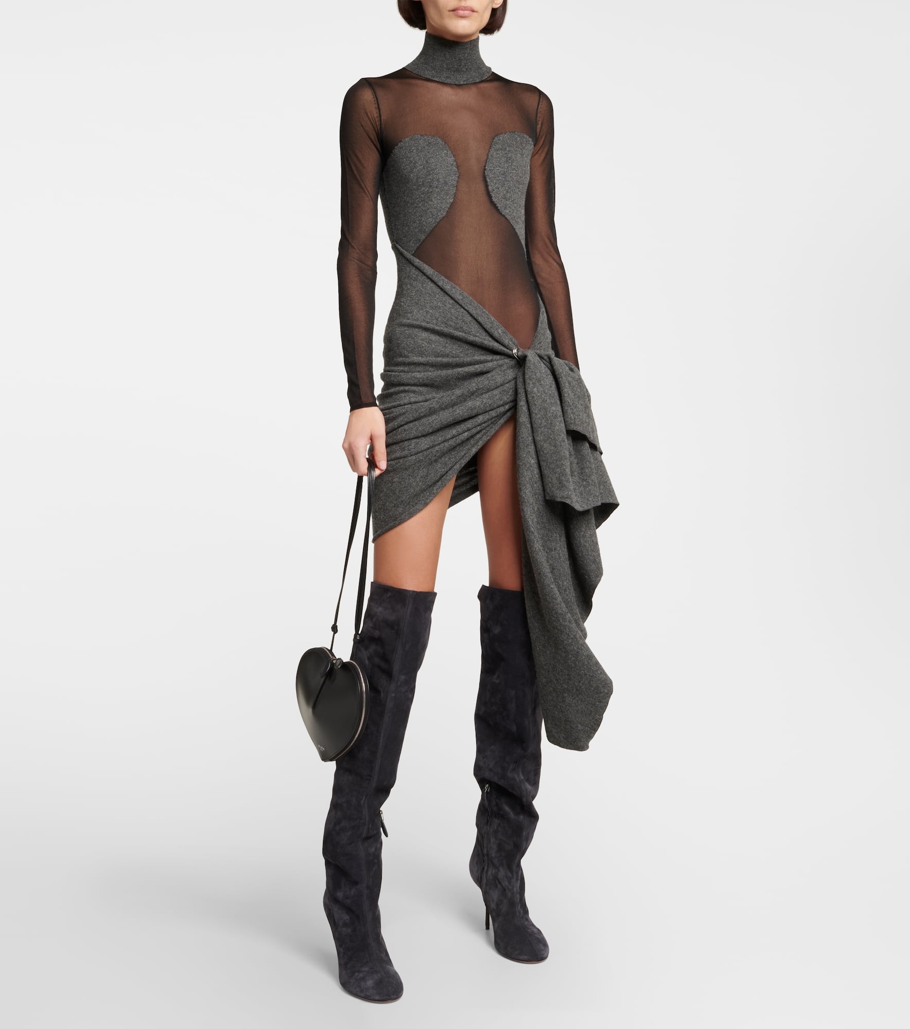 Mesh and wool draped minidress - 2