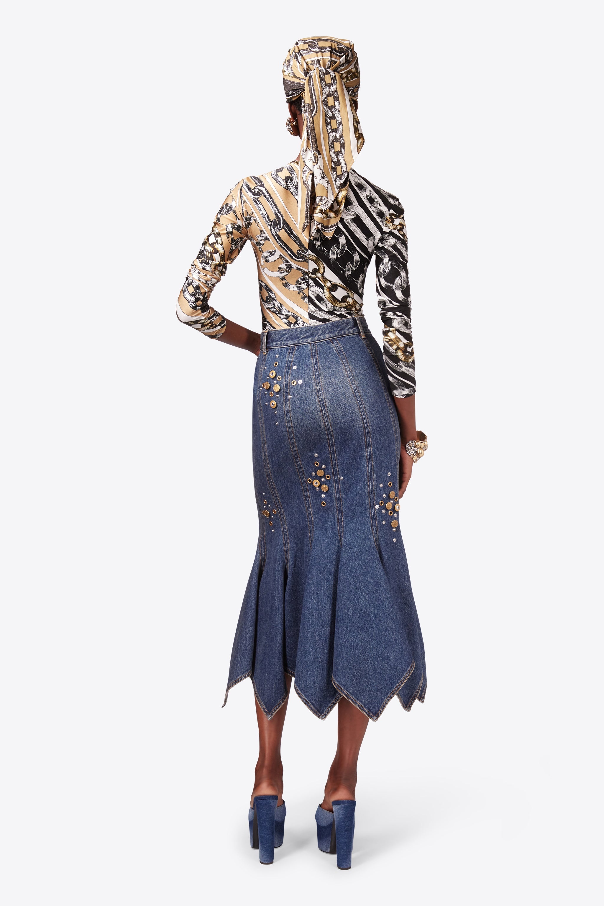 CRYSTAL BUTTON STUDDED HANDKERCHIEF SKIRT - 6