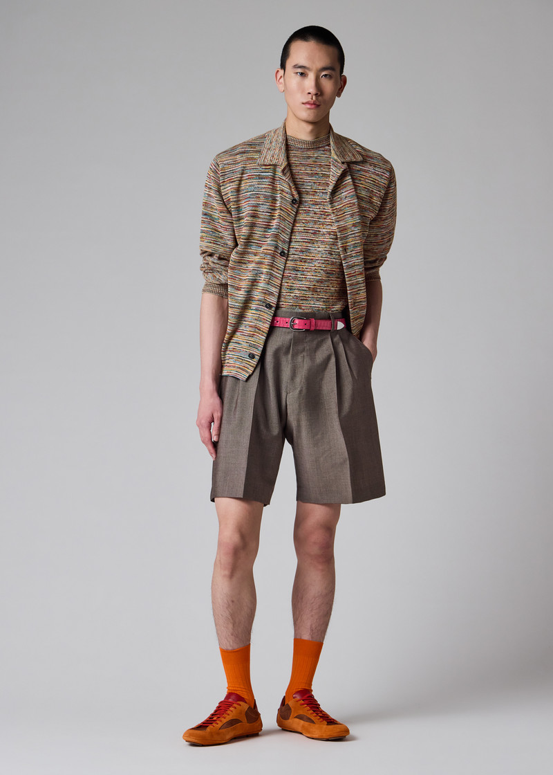 Brown Wool-Mohair Pleated Shorts 9