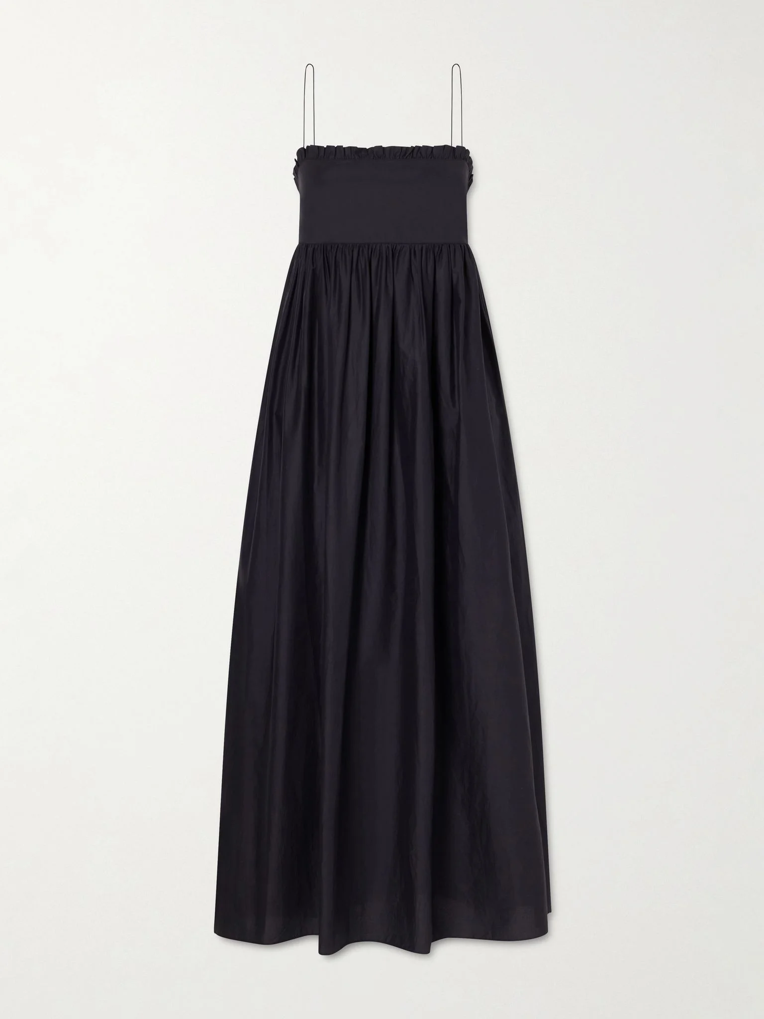 Empire ruffled cotton-poplin midi dress Black - 1