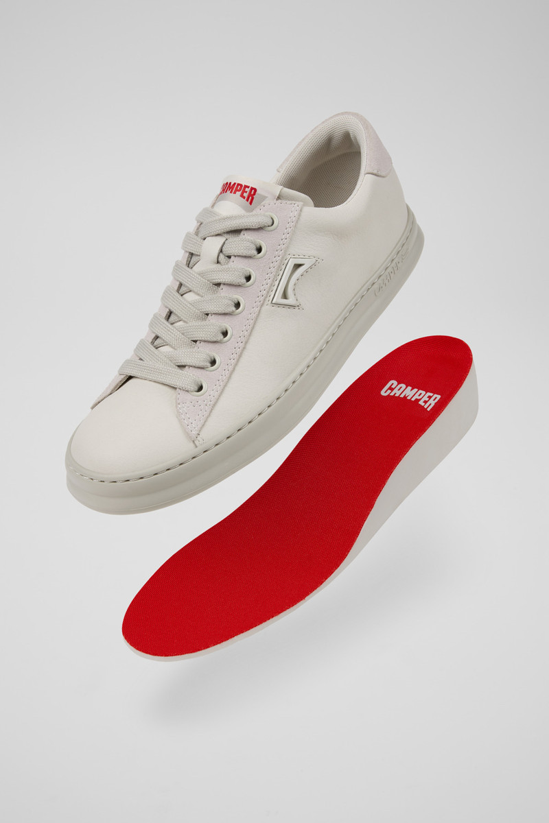 White Leather and Nubuck Sneakers for Women. 6