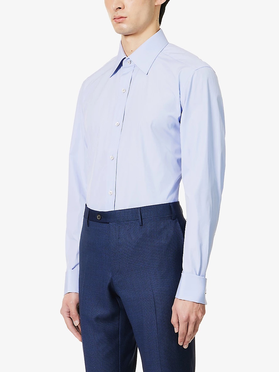 Straight-yoke spread-collar slim-fit cotton-poplin shirt - 3