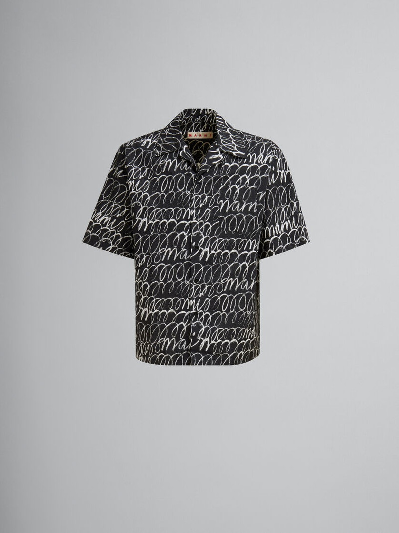BLACK POPLIN BOWLING SHIRT WITH MARNI SCRIBBLE MOTIF 1