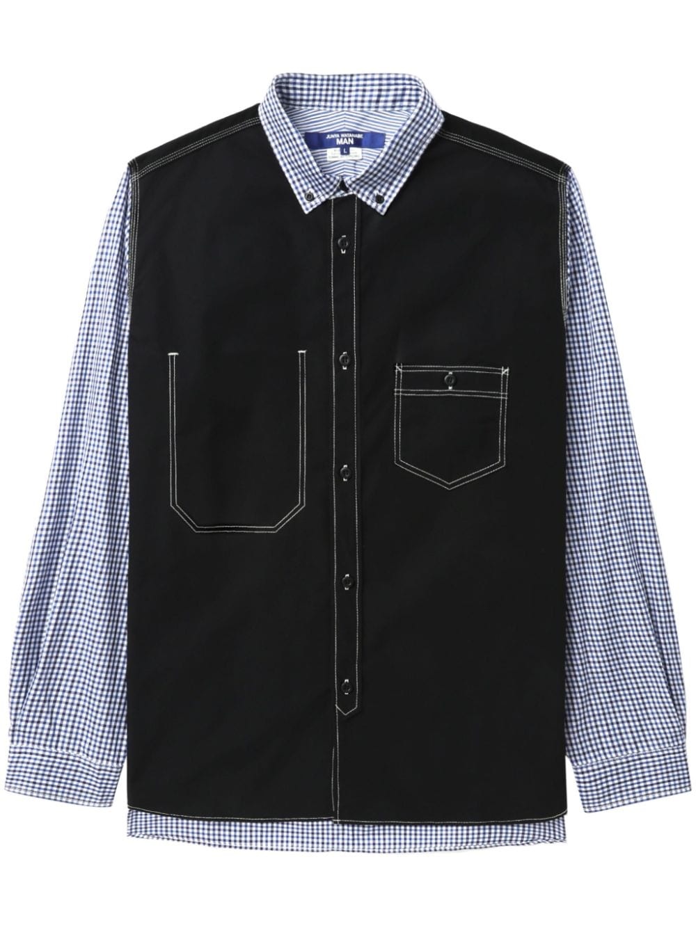 panelled check-print cotton shirt - 1