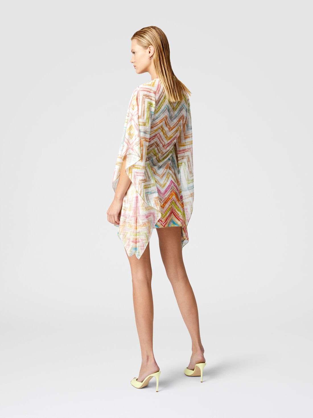 Short covered up caftan in printed tulle - 3