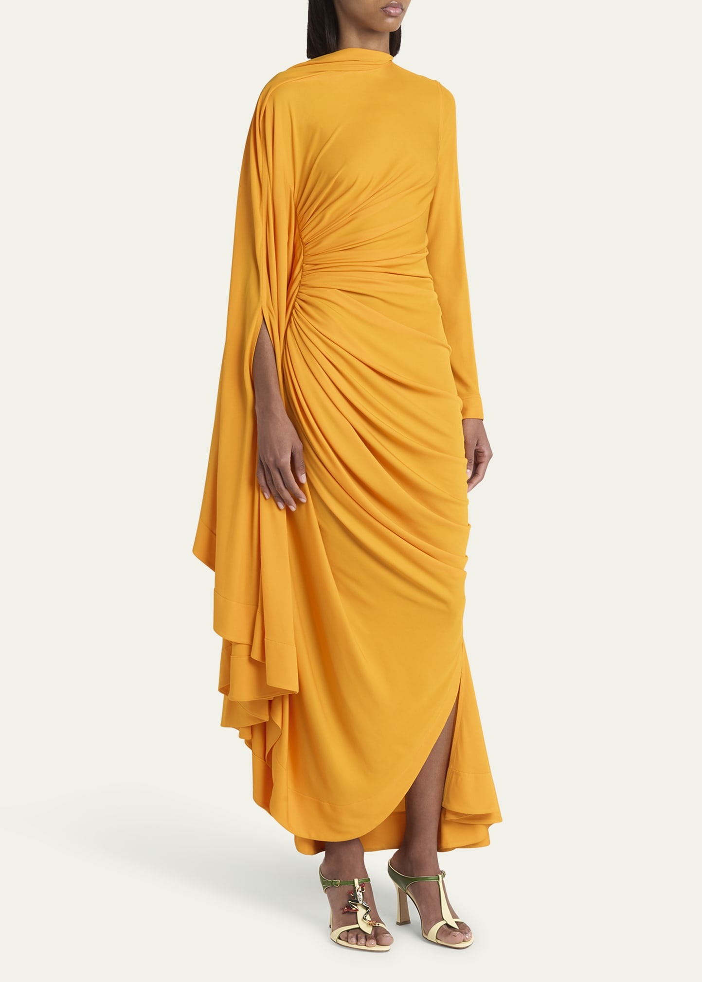 Draped Matte Viscose Jersey Cape Maxi Dress - 4