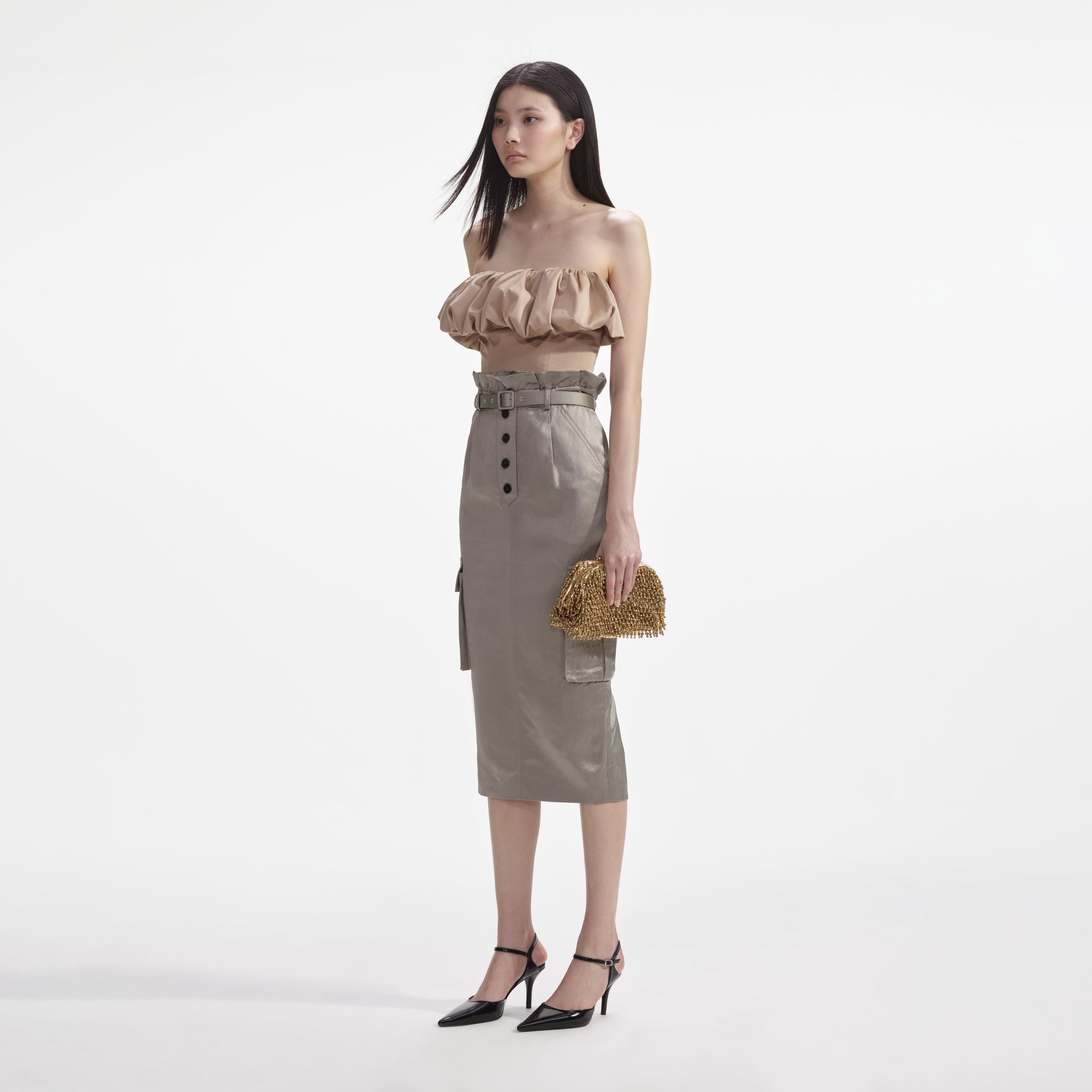 Beige Taffeta Bandeau Top - 2