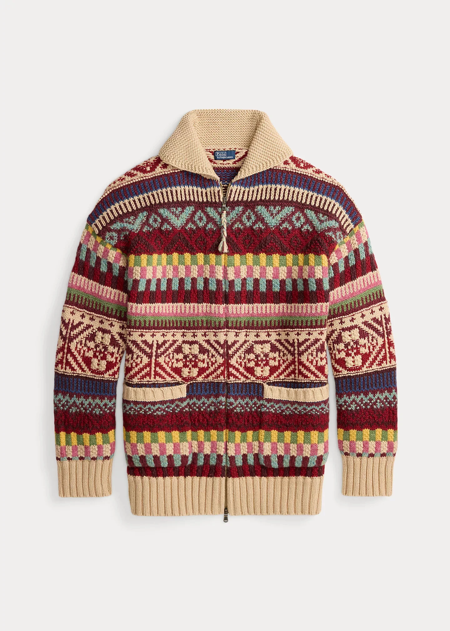 Geometric Shawl-Collar Zip Cardigan - 1