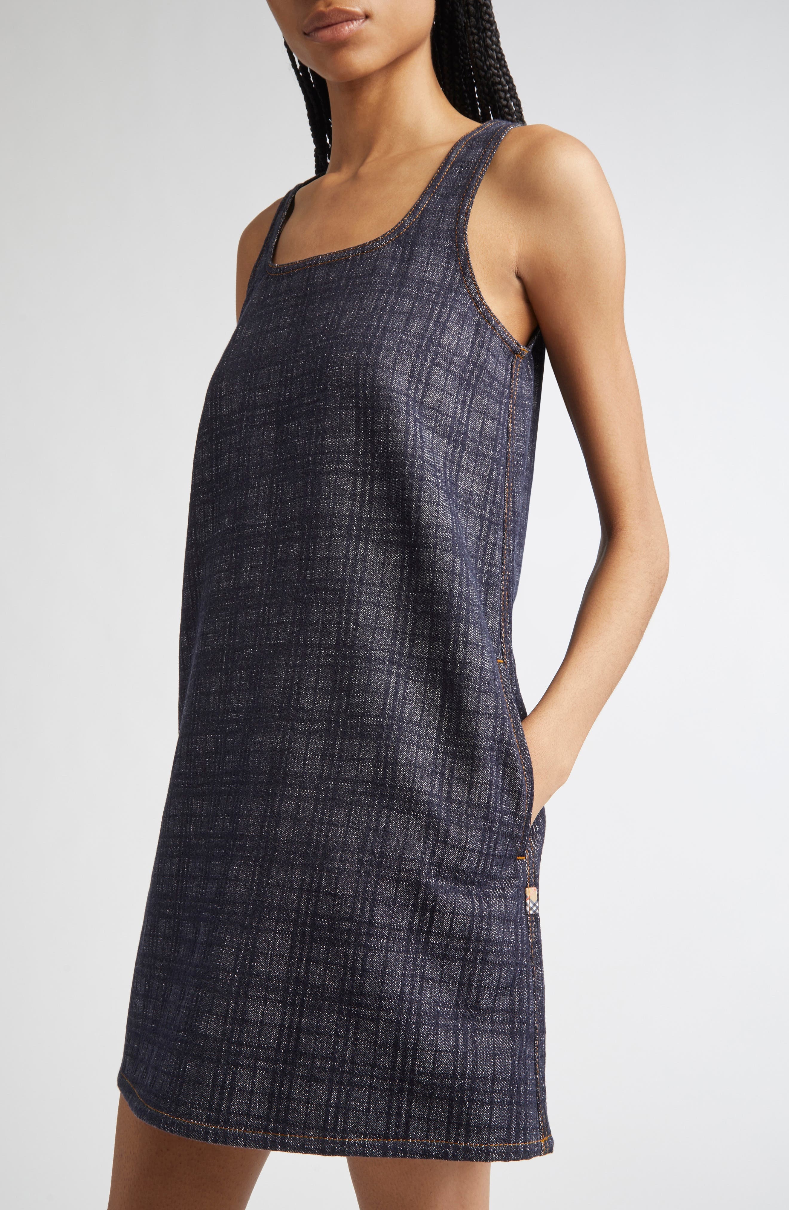burberry Check Sleeveless Cotton Shift Dress in Indigo Ip Check at Nordstrom - 4