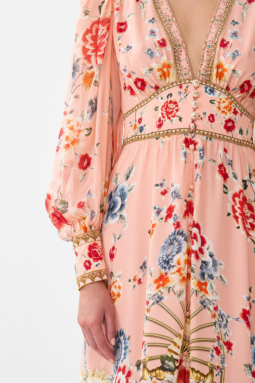 SHAPED WAISTBAND DRESS WITH GATHERED SLEEVES - 6