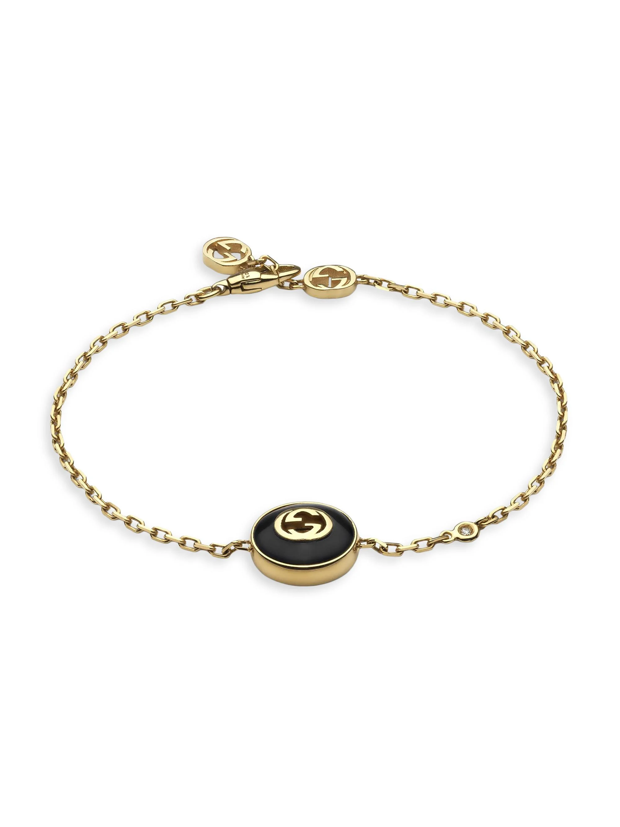Women's Interlocking G 18K Yellow Gold, Black Onyx & 0.008 TCW Diamond Bracelet - Yellow Gold - 1