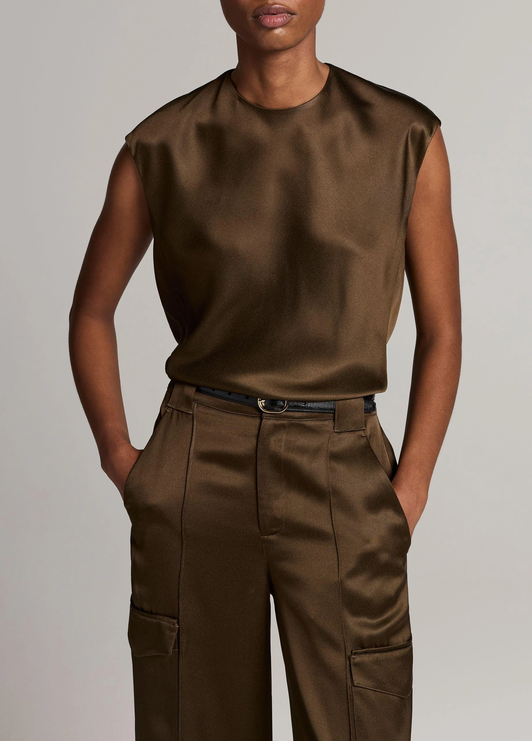 Satin Relaxed Cap-Sleeve Top - 1