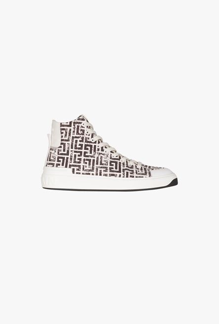 White and black monogram canvas B-Court high-top sneakers - 1