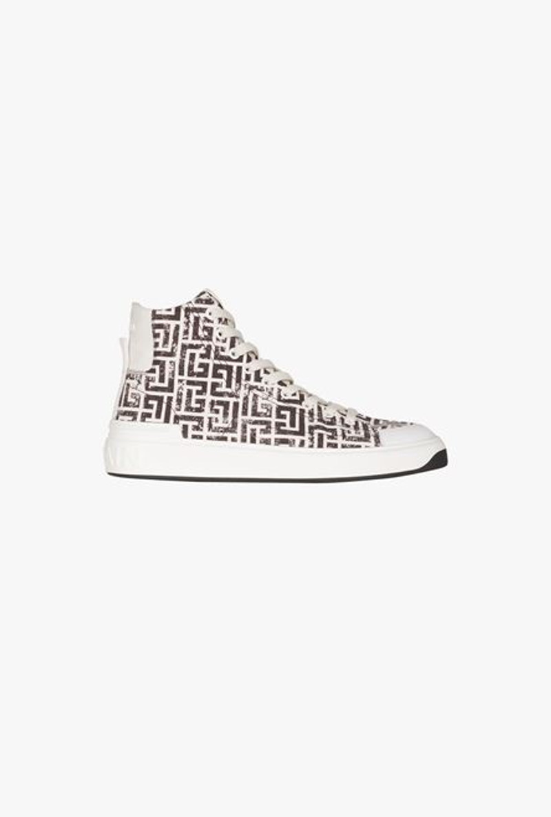 White and black monogram canvas B-Court high-top sneakers 1