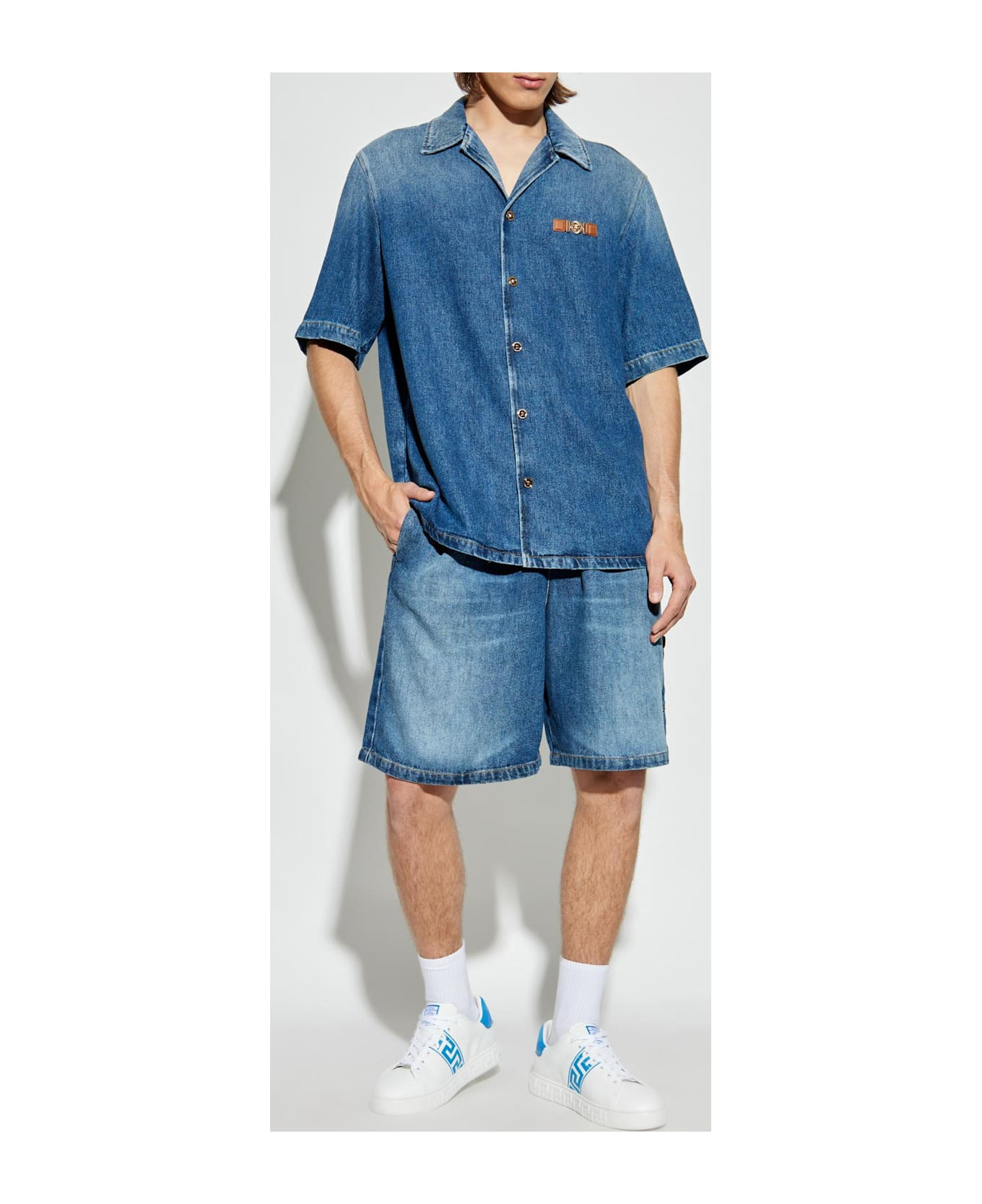 Versace Denim Shirt With Short Sleeves - 2