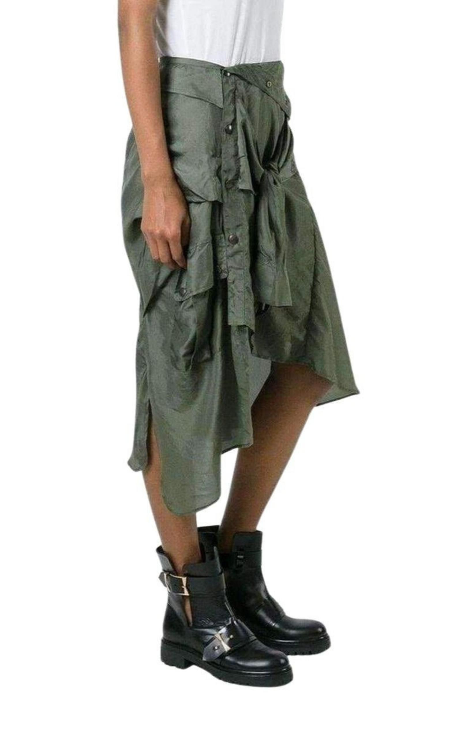 Shirt Style Asymmetric Silk Skirt - 4