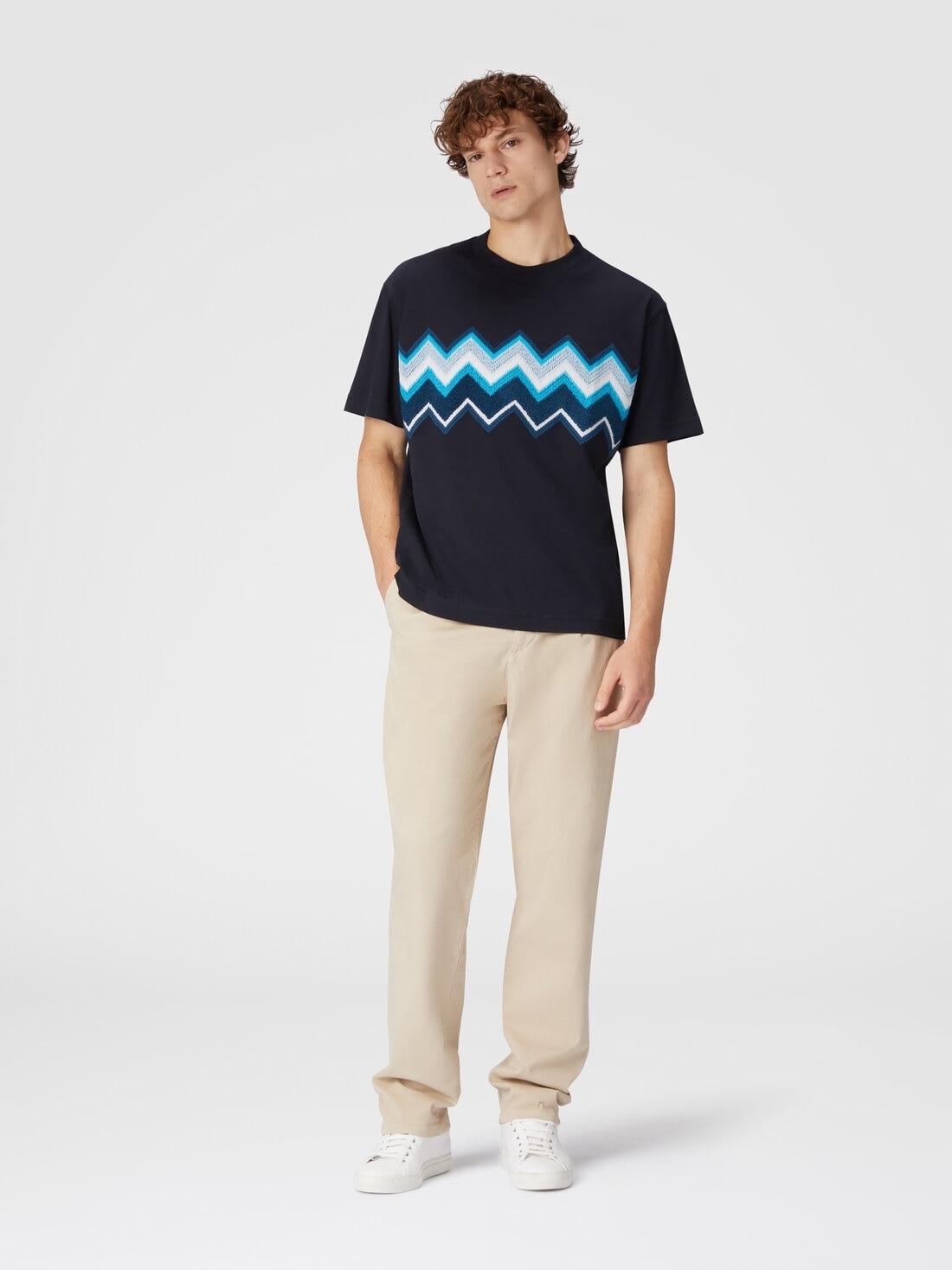 Cotton jersey T-shirt with zig zag embroidery - 2