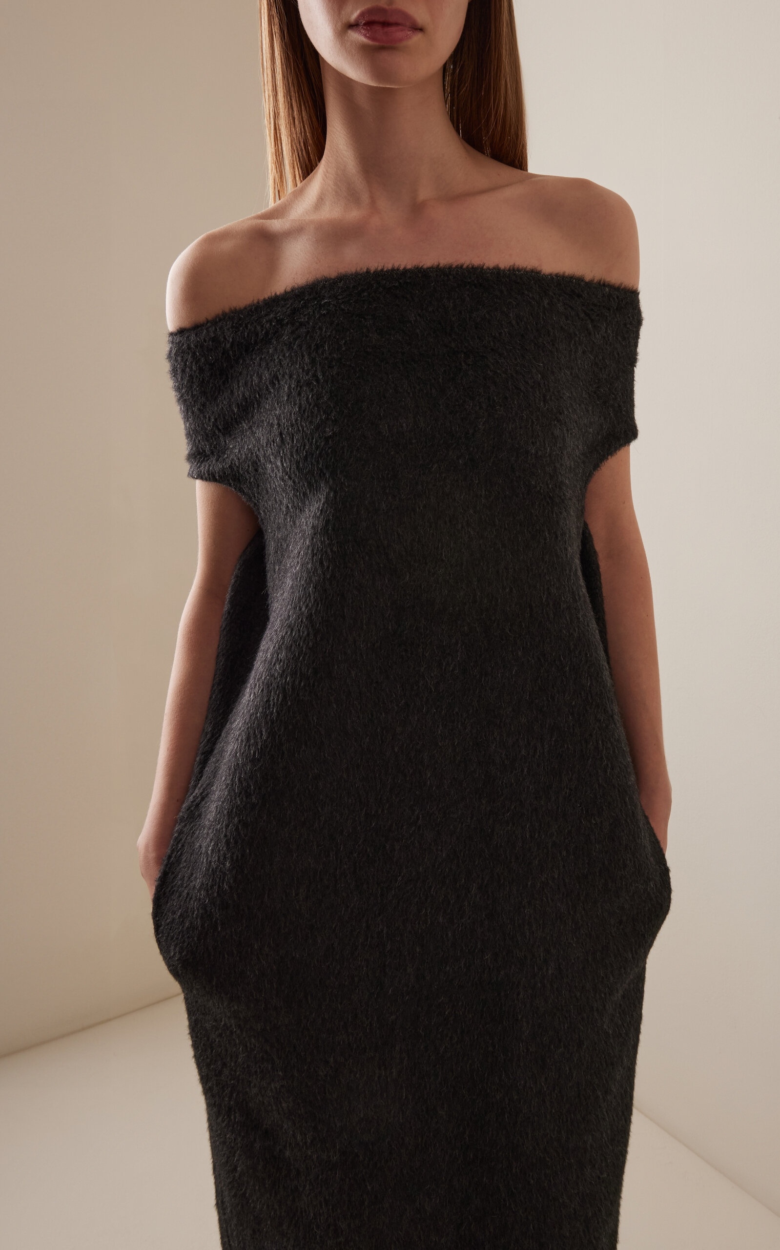 Claudine Off-The-Shoulder Knit-Cashmere Maxi Dress grey - 3
