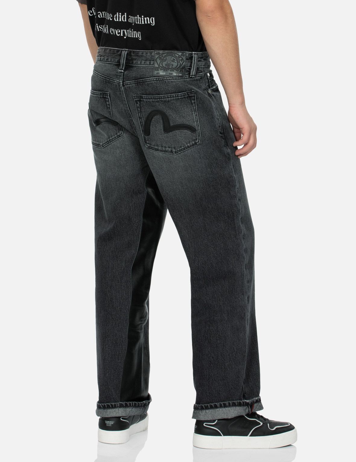 LEATHER INLAY AND SEAGULL POCKETS BAGGY FIT JEANS - 7