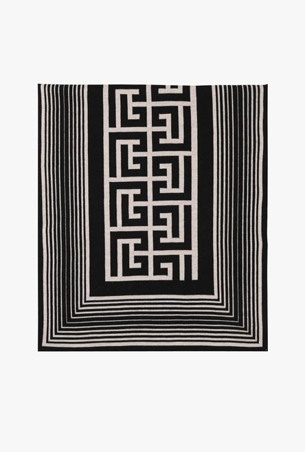Ivory and black wool scarf with Balmain monogram - 1