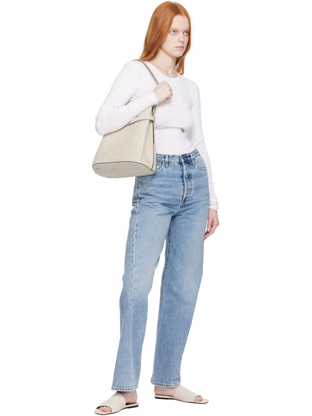 Gray Belted Suede Bucket Bag - 4
