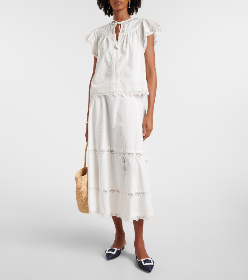 ULLA JOHNSON Lucia embroidered cotton midi skirt outlook