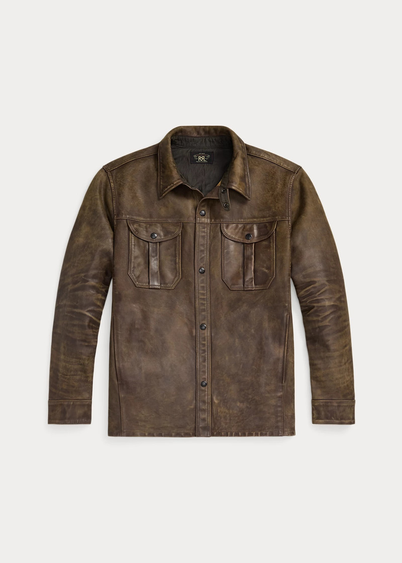 Hand-Distressed Leather Overshirt 1