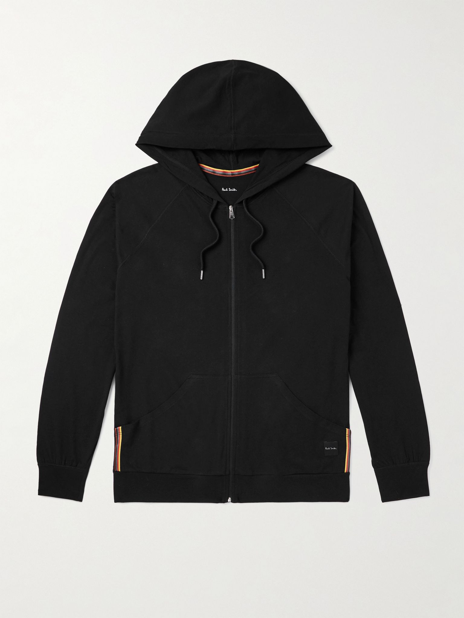 Webbing-Trimmed Cotton-Jersey Zip-Up Hoodie Black - 1
