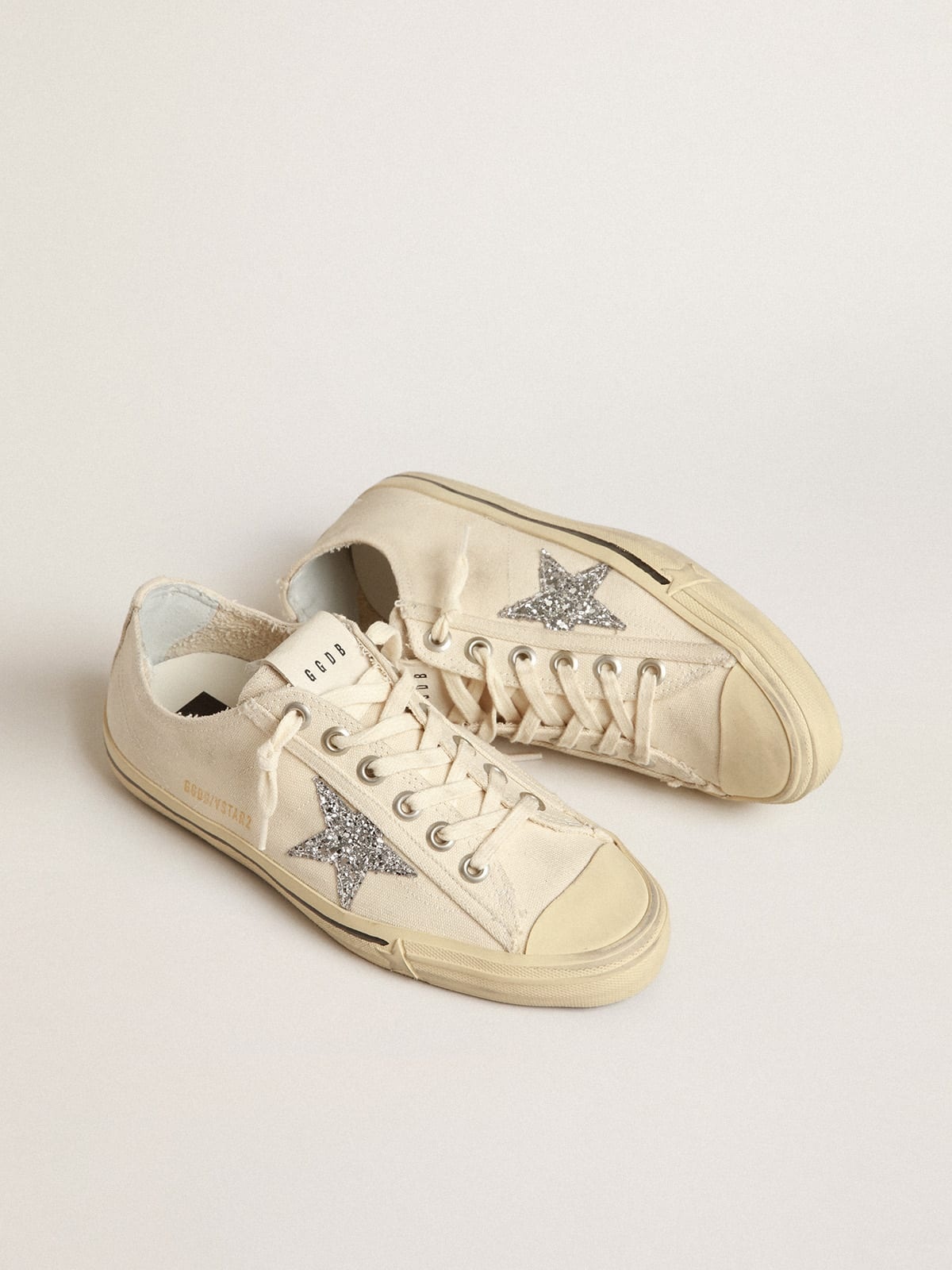 V-Star in beige canvas with a silver glitter star - 2