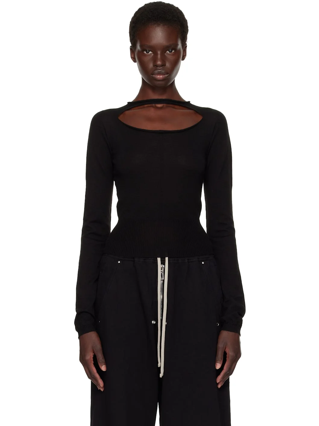 Black Tower Slashed Cropped Pull Sweater - 1