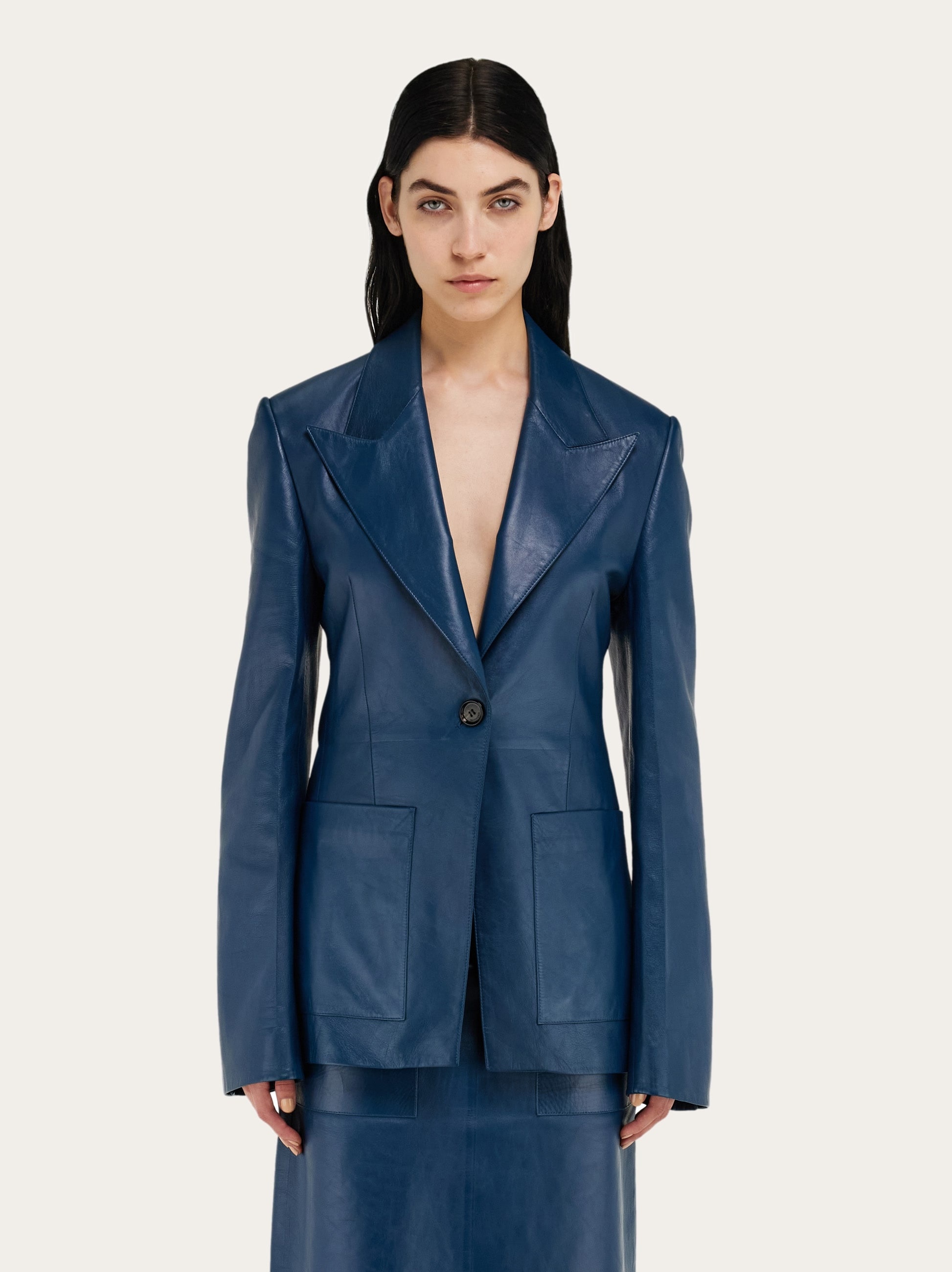 Single breasted leather blazer - 2