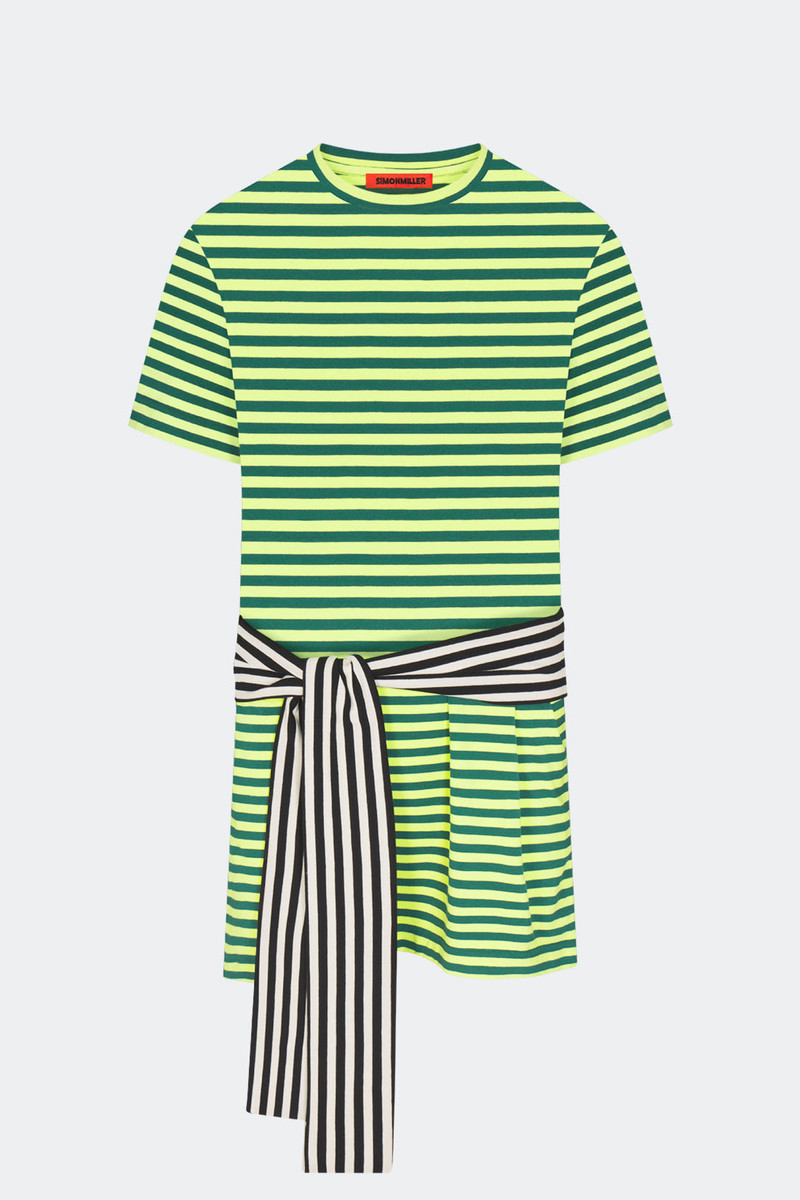 SIMONMILLER Lottie T-Shirt Dress In Lime Stripe Combo outlook